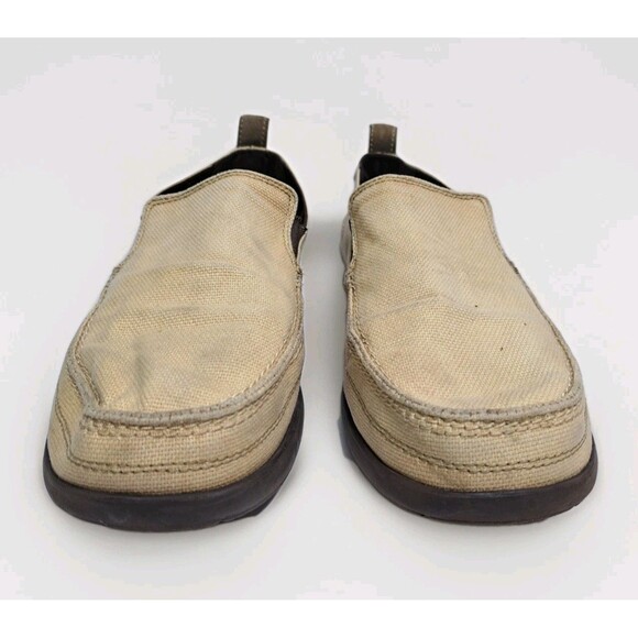 Crocs Walu Slip On Loafers Mens Size 12 Tan Canvas 11270 Boat Shoes Khaki - Picture 6 of 10